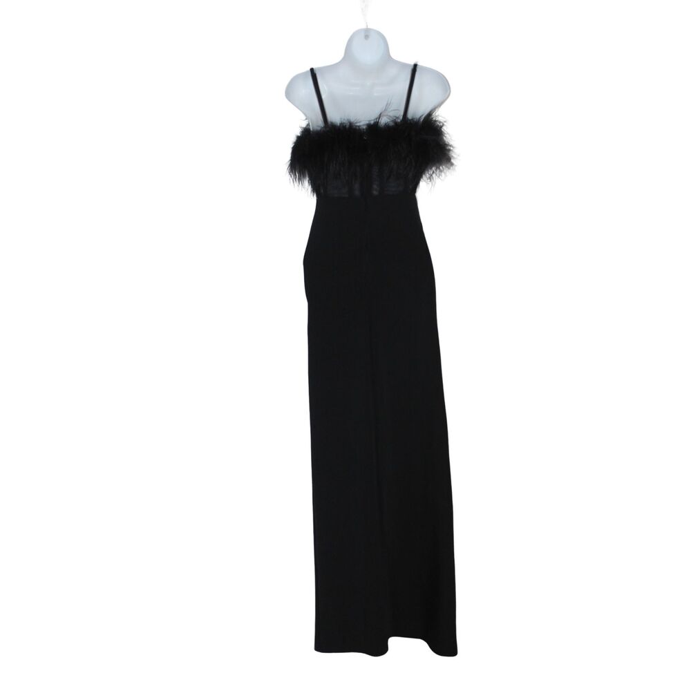 Dear Moon women's black formal gown size 1 stretch feather neckline corset ruche - Picture 3 of 15